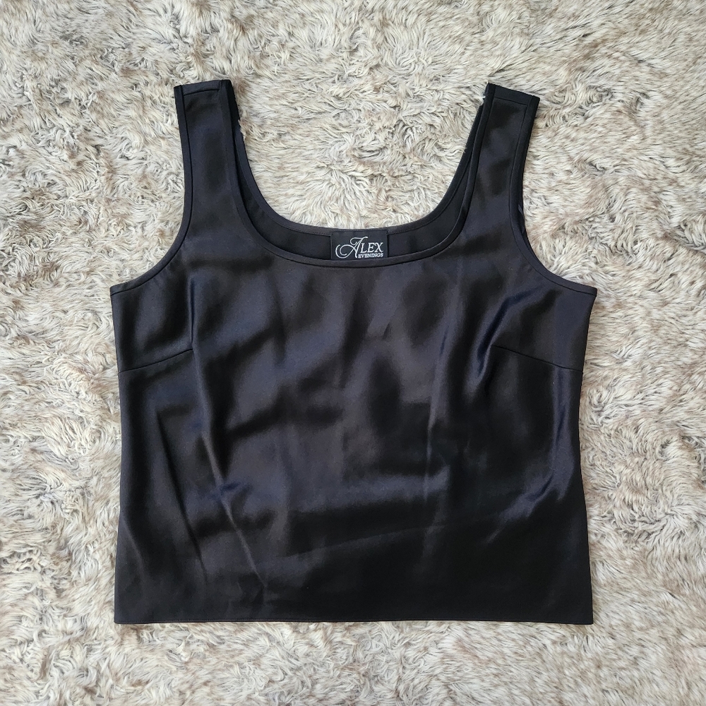 Alex Evenings Sleeveless Black Satin Blouse Women's Size XL